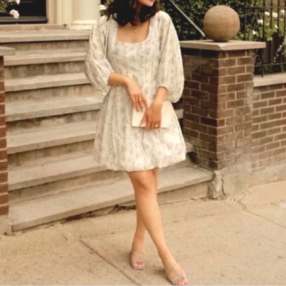 Brock Collection X H&M Floral Print Lyocell Mini Dress Size‎ M Bubble Hem PA1